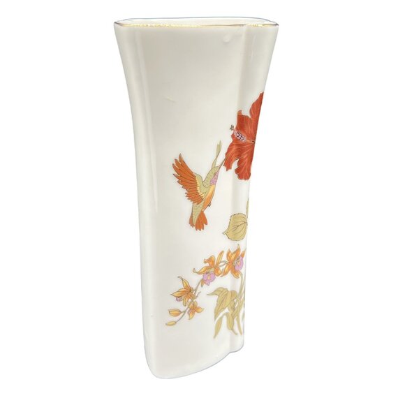 VTG Porcelain 24K Gold Vase 8" Hand Painted Hummingbird Hibiscus Occupied Japan - Picture 7 of 12